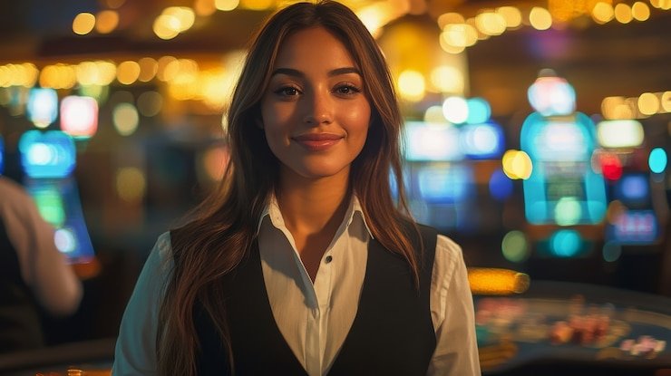 Dealer profesional babe toto menjalankan Lightning Roulette dari studio HD